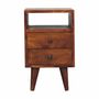Night tables - Artisan Furniture Solid Wood Mini Classic Chestnut Nightstand, 2 Drawers and Open Slot, Dark Brown - ARTISAN FURNITURE