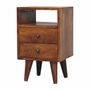 Night tables - Artisan Furniture Solid Wood Mini Classic Chestnut Nightstand, 2 Drawers and Open Slot, Dark Brown - ARTISAN FURNITURE