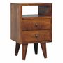 Night tables - Artisan Furniture Solid Wood Mini Classic Chestnut Nightstand, 2 Drawers and Open Slot, Dark Brown - ARTISAN FURNITURE