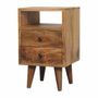 Tables de nuit - Artisan Furniture en bois massif Mini Classic Ouvert Table de chevet, 2 Tiroirs et Niche ouverte, Chêne clair, Marron - ARTISAN FURNITURE