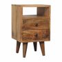 Tables de nuit - Artisan Furniture en bois massif Mini Classic Ouvert Table de chevet, 2 Tiroirs et Niche ouverte, Chêne clair, Marron - ARTISAN FURNITURE