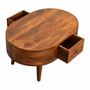 Coffee tables - Artisan Furniture Solid Wood Mini Chestnut Rounded Coffee Table, 2 Drawer, Dark Brown - ARTISAN FURNITURE