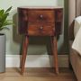 Night tables - Artisan Furniture Solid Wood Mini Chestnut Rounded Nightstand Table, 2 Drawers, Dark Brown - ARTISAN FURNITURE
