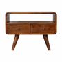 Meubles TV - Artisan Furniture en bois massif Mini Commodenut Courbé Meuble TV, 2 Tiroirs et Niche ouverte, Marron Foncé - ARTISAN FURNITURE