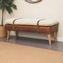 Bancs - Artisan Furniture en bois massif Rembourré Bouclé Buffalo Hide Leather Banc, Beige - ARTISAN FURNITURE