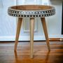 Other tables - Artisan Furniture Solid Wood Small Dotted Bone Inlay Pattern End Table, Open Storage, Beige - ARTISAN FURNITURE
