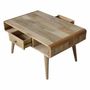Coffee tables - Artisan Furniture Solid Wood Curved Oak-ish Coffee Table, 2 Drawers and 2 Open Slots, Brown - ARTISAN FURNITURE