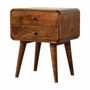 Night tables - Artisan Furniture Solid Wood Curved Chestnut Nightstand, 2 Drawers, Dark Brown - ARTISAN FURNITURE