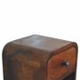 Night tables - Artisan Furniture Solid Wood Extra Mini Curved Chestnut Nightstand, 1 Drawer and Open Shelf, Dark Brown - ARTISAN FURNITURE
