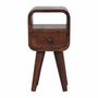 Night tables - Artisan Furniture Solid Wood Extra Mini Curve Nightstand, Open Slot and 1 Drawer, Chestnut, Nordic Legs, Dark Brown - ARTISAN FURNITURE