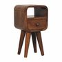 Night tables - Artisan Furniture Solid Wood Extra Mini Curve Nightstand, Open Slot and 1 Drawer, Chestnut, Nordic Legs, Dark Brown - ARTISAN FURNITURE