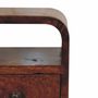 Night tables - Artisan Furniture Solid Wood Extra Mini Curve Nightstand, Open Slot and 1 Drawer, Chestnut, Nordic Legs, Dark Brown - ARTISAN FURNITURE