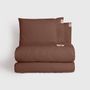 Linge de lit - Parure de lit double, 100 % coton ranforce, marron - DILIOS