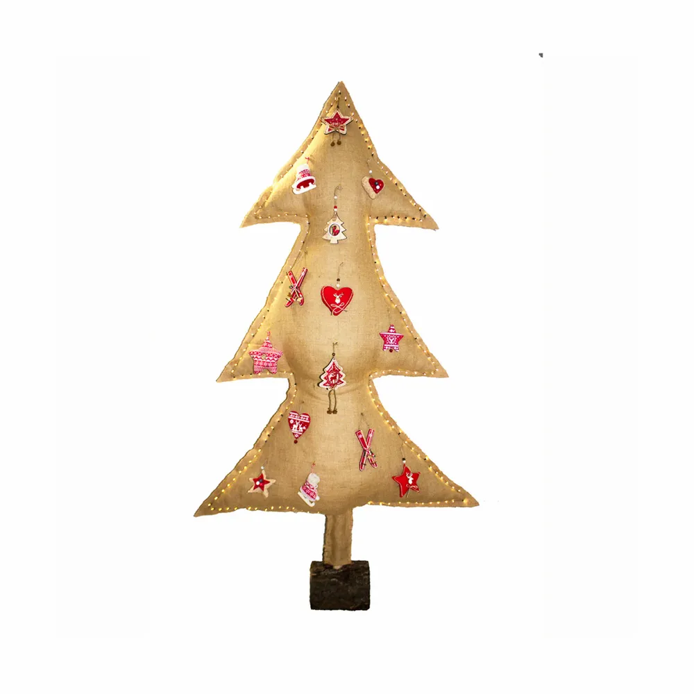 Décorations pour tables de Noël - Sapin de noël lumineux toile de jute avec sujets - MX HOME