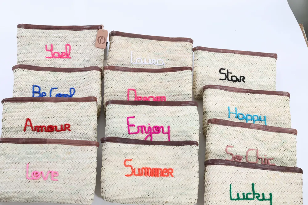 Clutches - Leather & Palm Leaf Pouch - ORIGINAL MARRAKECH