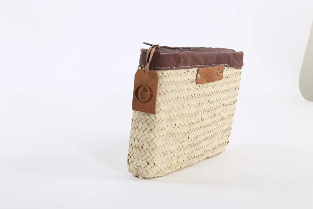 Clutches - Leather & Palm Leaf Pouch - ORIGINAL MARRAKECH