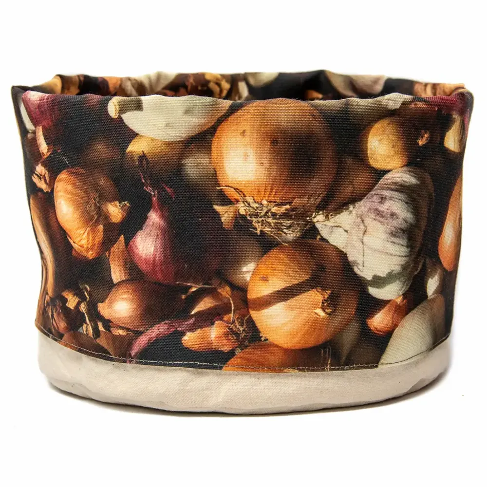 Homewear textile - Corbeille en tissu imprimé Oignons - MARON BOUILLIE