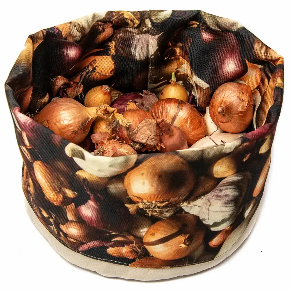 Homewear textile - Corbeille en tissu imprimé Oignons - MARON BOUILLIE