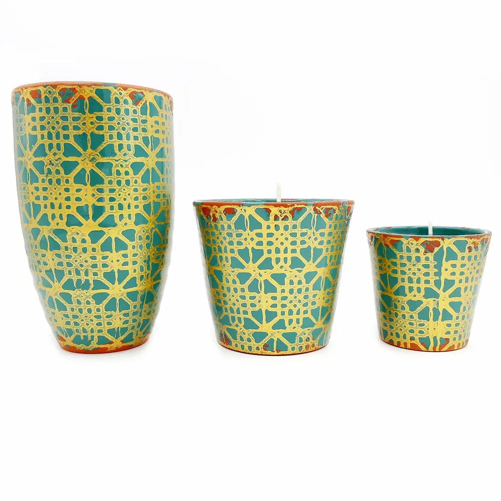 Bougies - Bougie parfumée en céramique treillis doré - WAX DESIGN - BARCELONA