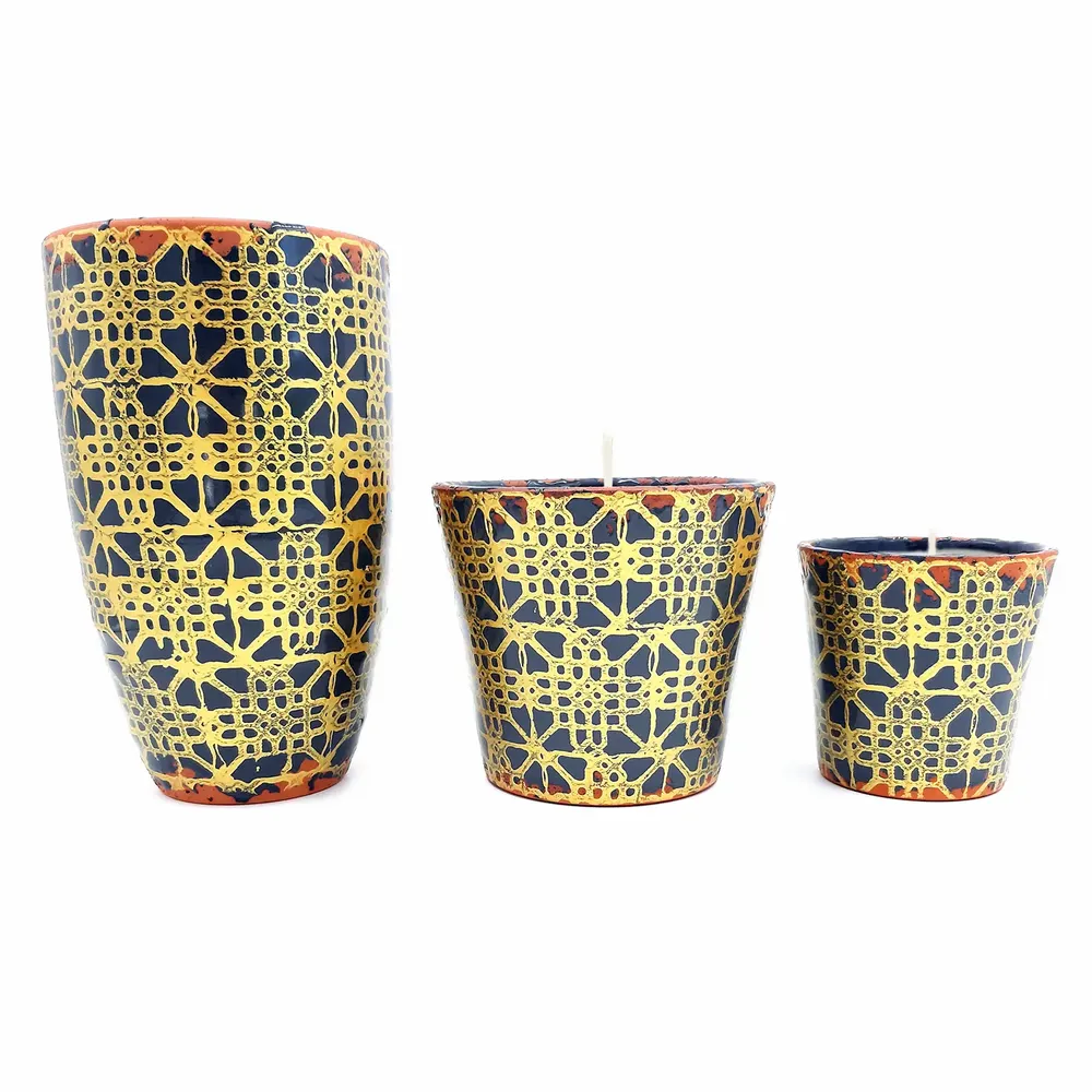 Bougies - Bougie parfumée en céramique treillis doré - WAX DESIGN - BARCELONA