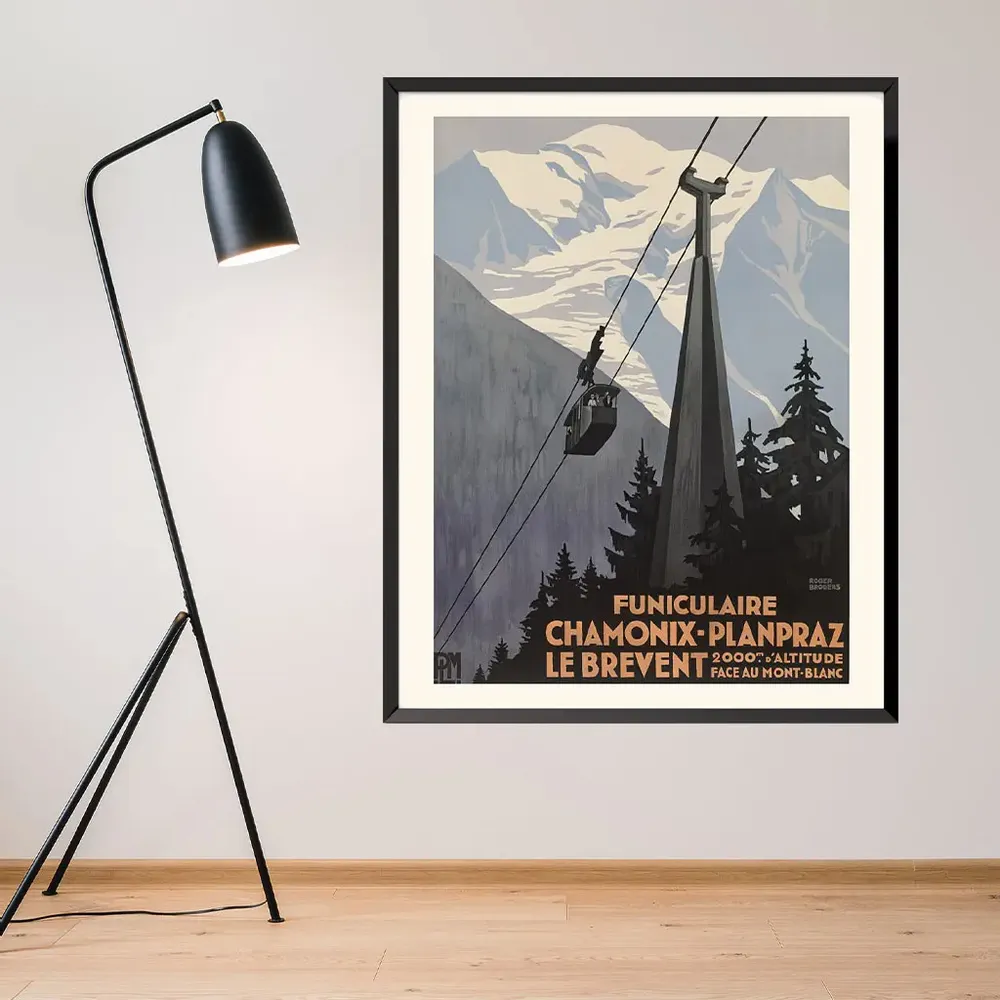 Poster - POSTER FUNICULAIRE CHAMONIX-PLANPRAZ-LE BREVENT ROGER BRODERS AVAILABLE IN 2 FORMATS - BILLPOSTERS.FR