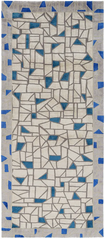 Autres décorations murales - Blue Stone à suspendre en laine et soie nouées à la main - DEIRDRE DYSON