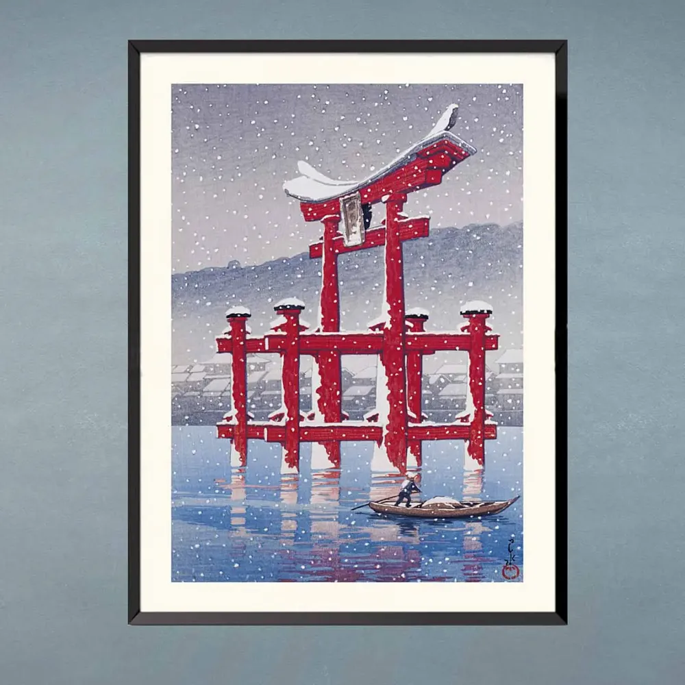 Chambres d'hôtels - Estampe japonaise paysage Neige sur Miyajima de Kawase Hasui prêt-à-encadrer 30x40 cm - BILLPOSTERS.FR