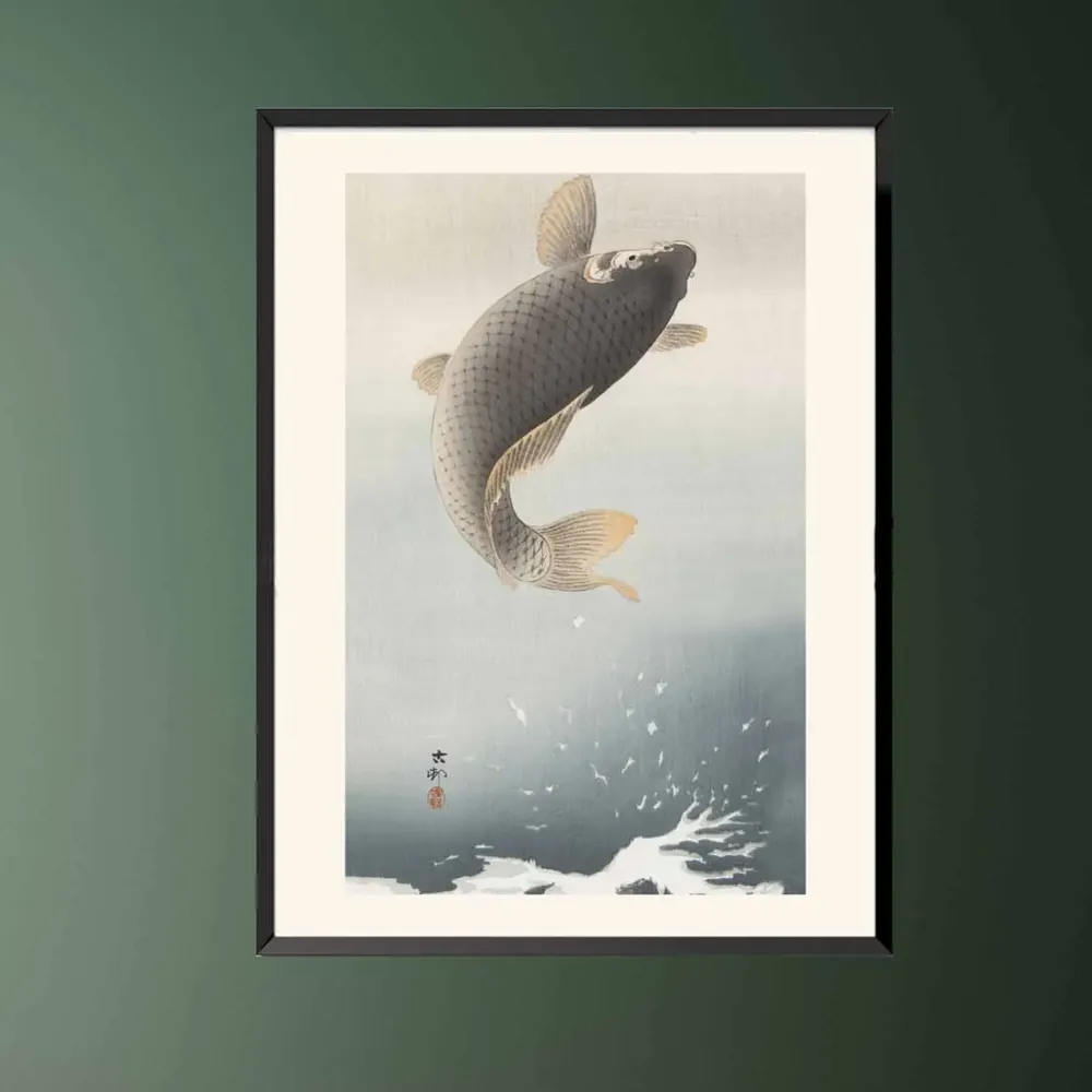 Affiches - Estampe japonaise poisson Carpe sautant de Ohara Koson prêt-à-encadrer 30x40 cm - BILLPOSTERS.FR