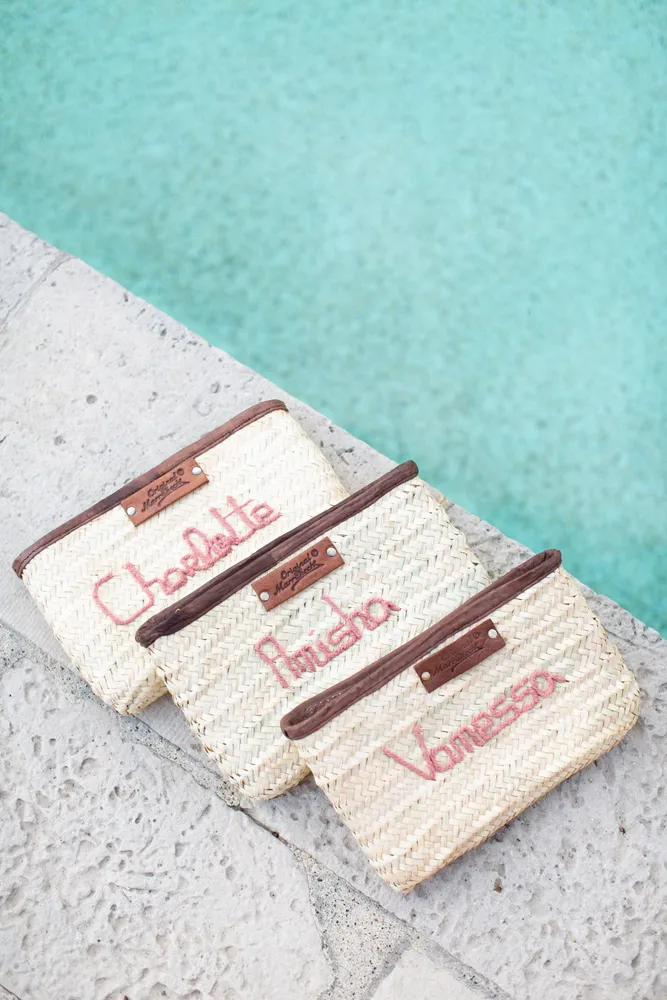 Clutches - Leather & Palm Leaf Pouch - ORIGINAL MARRAKECH