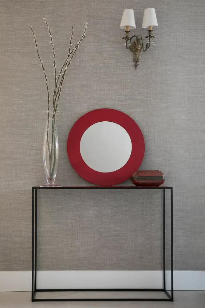 Mirrors - Large round mirror in leather - SOL & LUNA