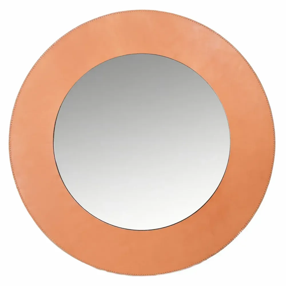 Mirrors - Large round mirror in leather - SOL & LUNA