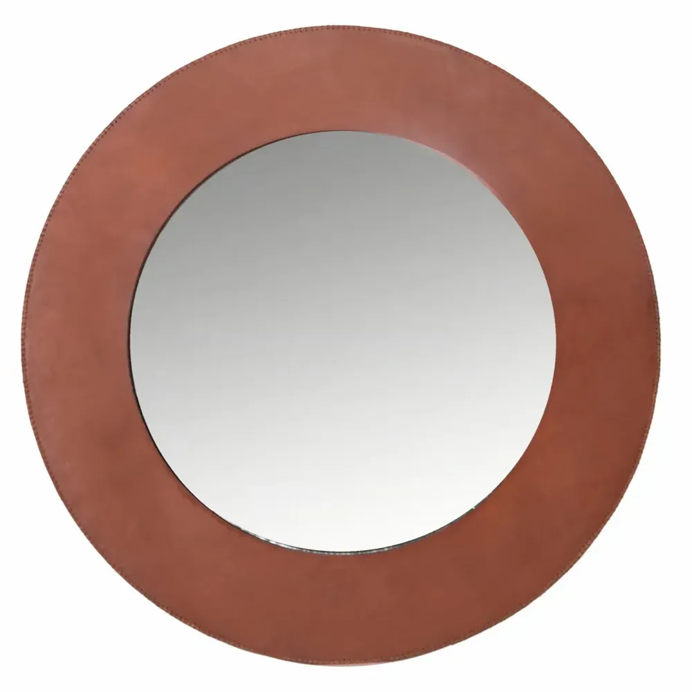 Mirrors - Large round mirror in leather - SOL & LUNA