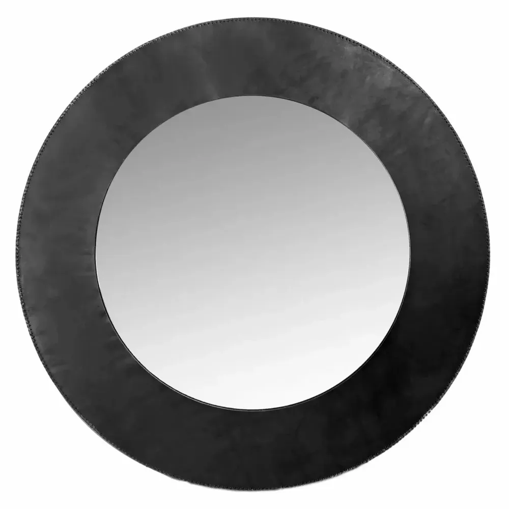 Mirrors - Large round mirror in leather - SOL & LUNA