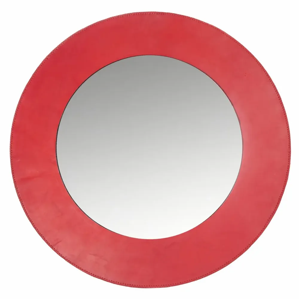 Mirrors - Large round mirror in leather - SOL & LUNA
