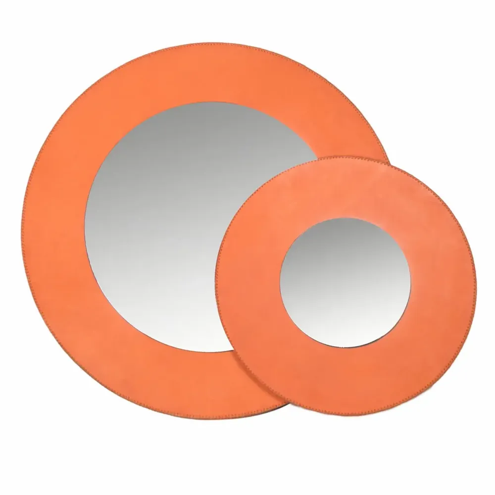 Mirrors - Large round mirror in leather - SOL & LUNA