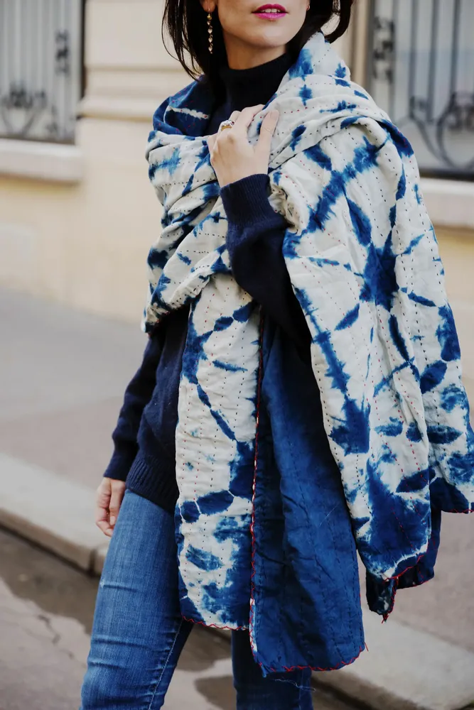 Foulards et écharpes - PLAID ou CHALE INDIGO - CURIOSITY LAB