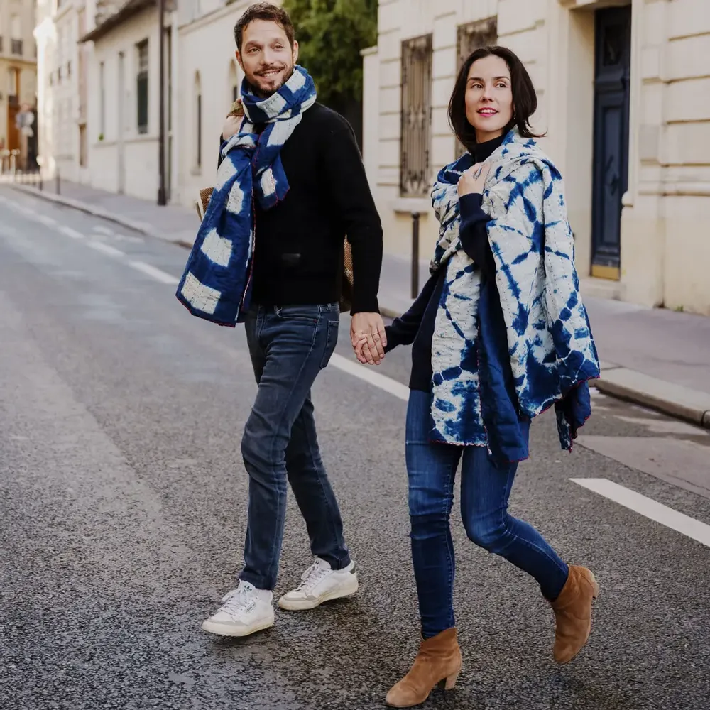 Foulards et écharpes - PLAID ou CHALE INDIGO - CURIOSITY LAB