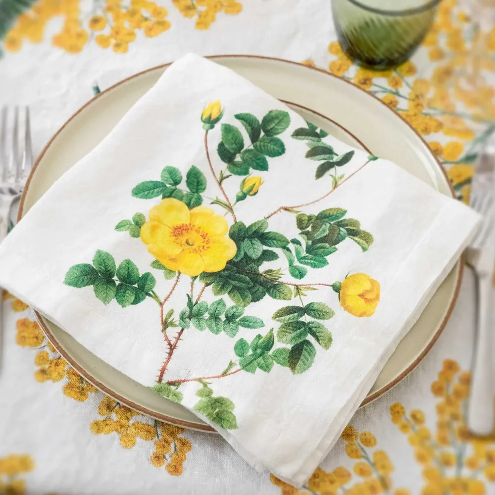 Napkins - Linen Napkins │ Yellow Flowers - LINOROOM 100% LINEN TEXTILES