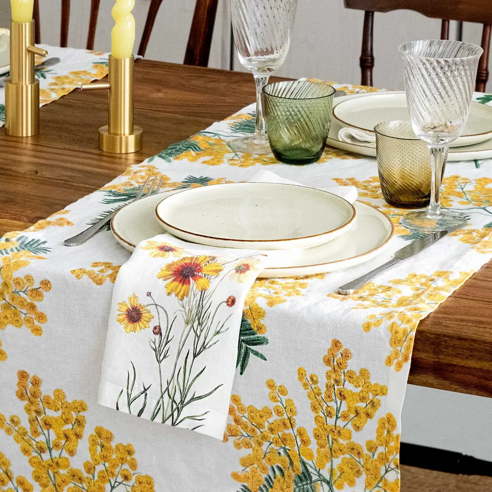 Napkins - Linen Napkins │ Yellow Flowers - LINOROOM 100% LINEN TEXTILES