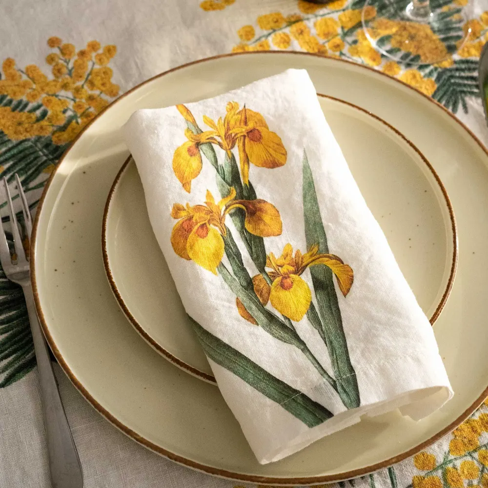 Napkins - Linen Napkins │ Yellow Flowers - LINOROOM 100% LINEN TEXTILES