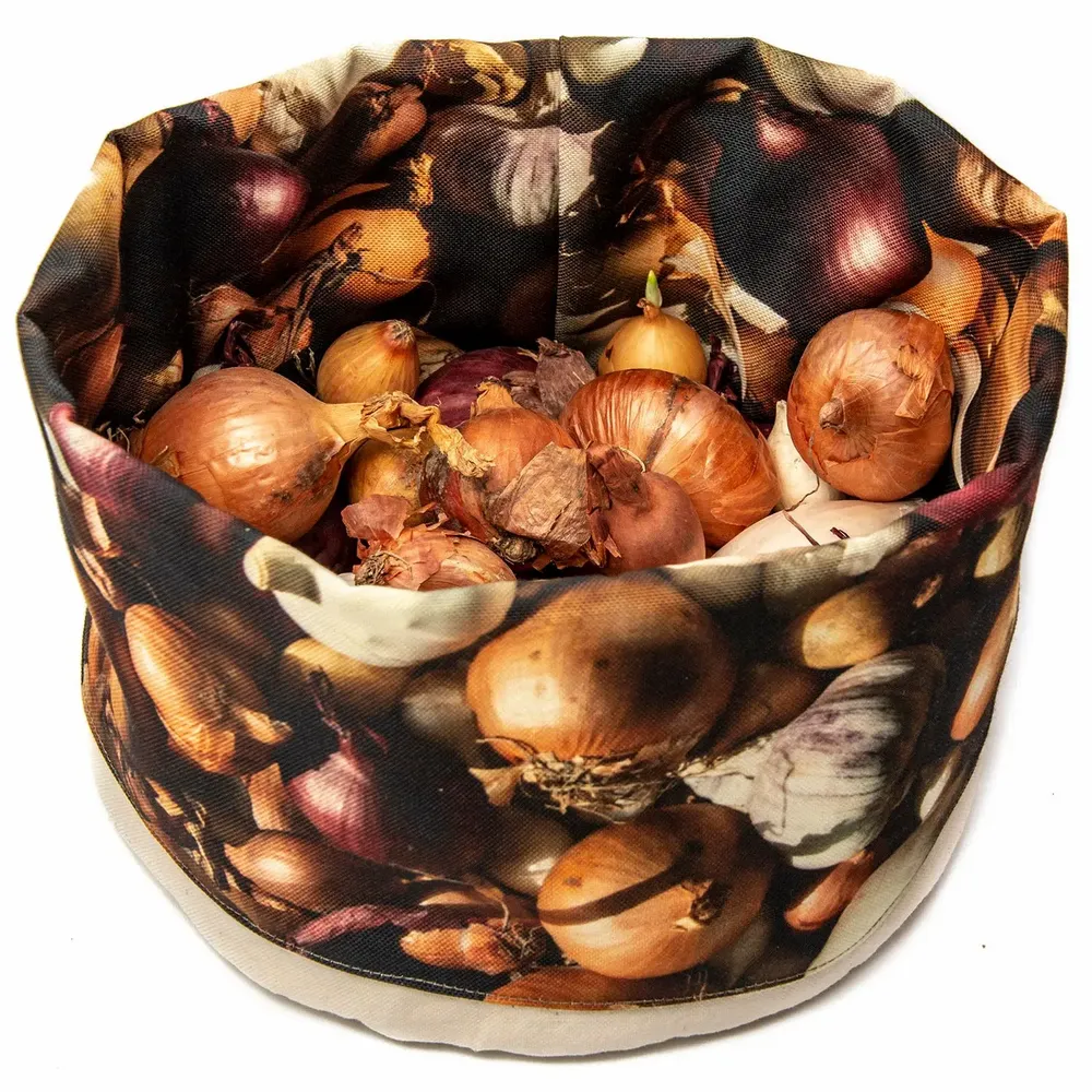 Homewear textile - Corbeille en tissu imprimé Oignons - MARON BOUILLIE