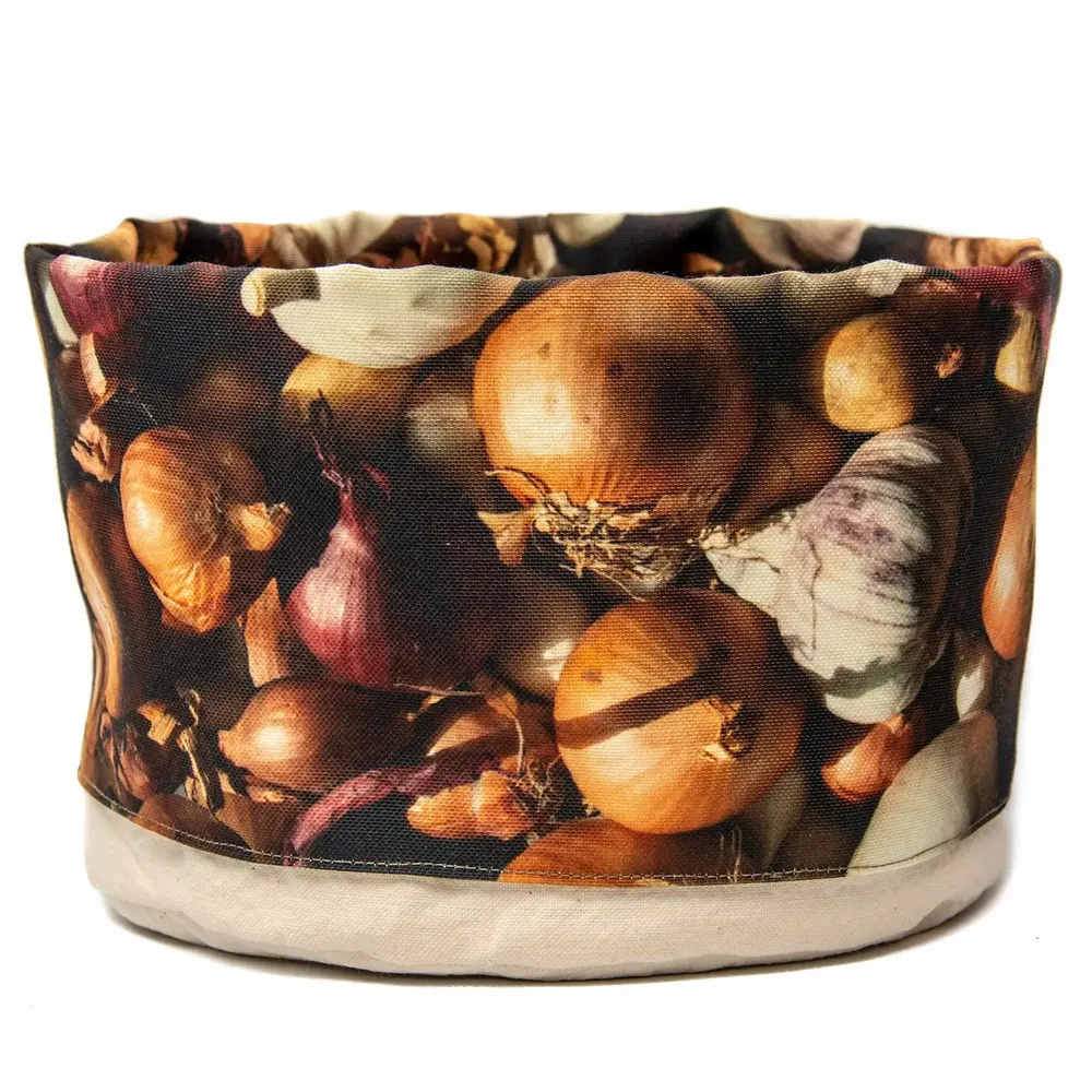 Homewear textile - Corbeille en tissu imprimé Oignons - MARON BOUILLIE