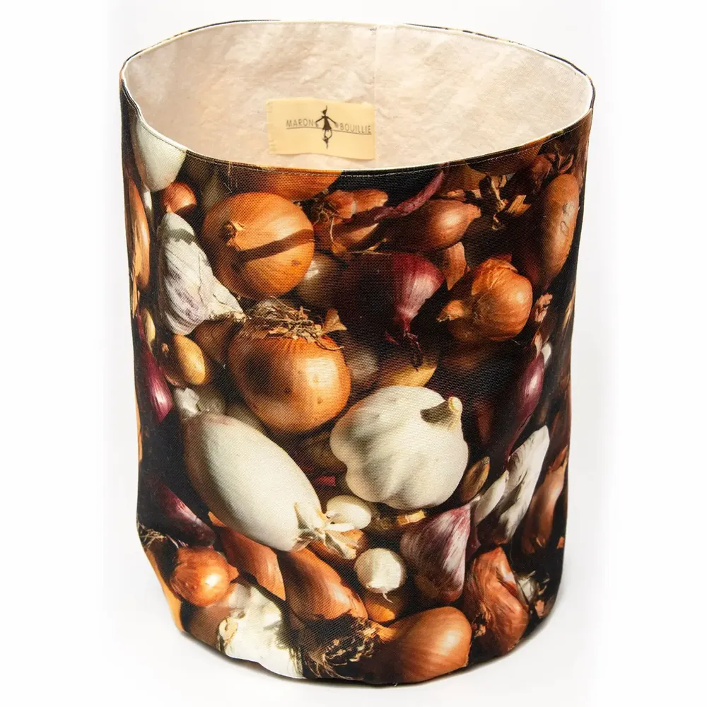 Homewear textile - Corbeille en tissu imprimé Oignons - MARON BOUILLIE