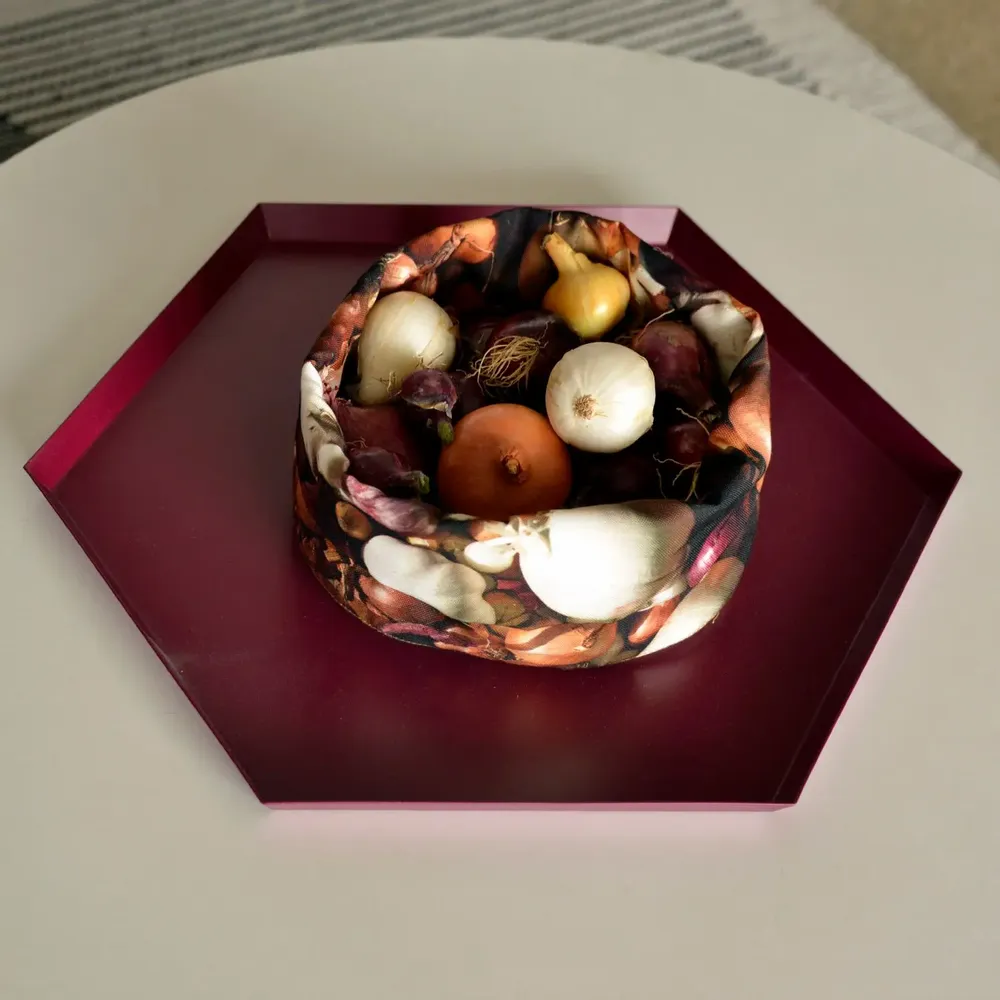 Homewear textile - Corbeille en tissu imprimé Oignons - MARON BOUILLIE