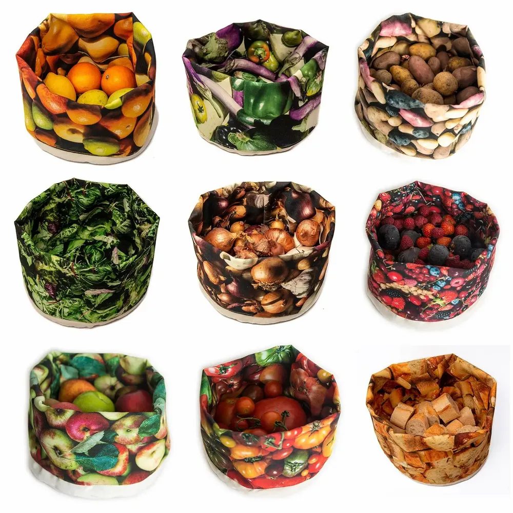 Homewear textile - Corbeille en tissu imprimé Oignons - MARON BOUILLIE