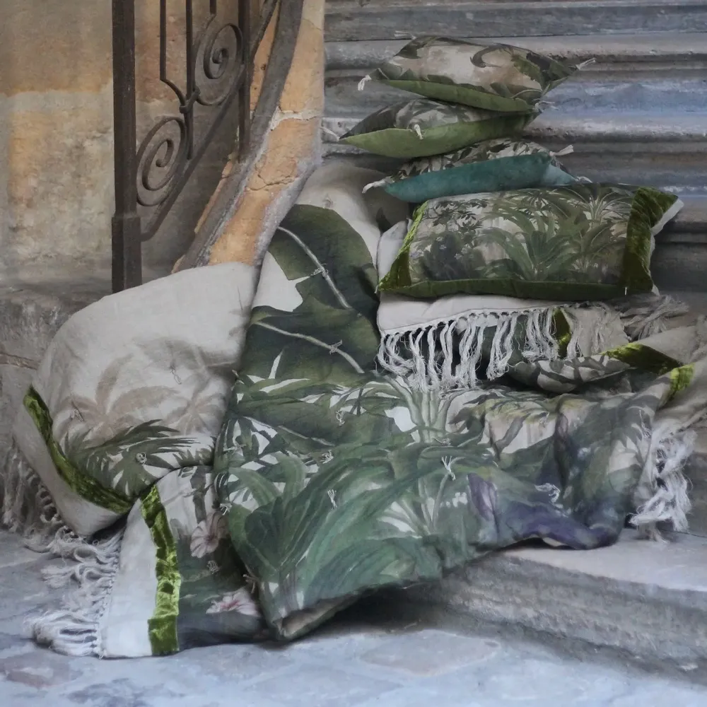 Linge de lit - COCHIN Plaid en lin imprimé Ananbô 140x250 cm AVOCAT - EN FIL D'INDIENNE...