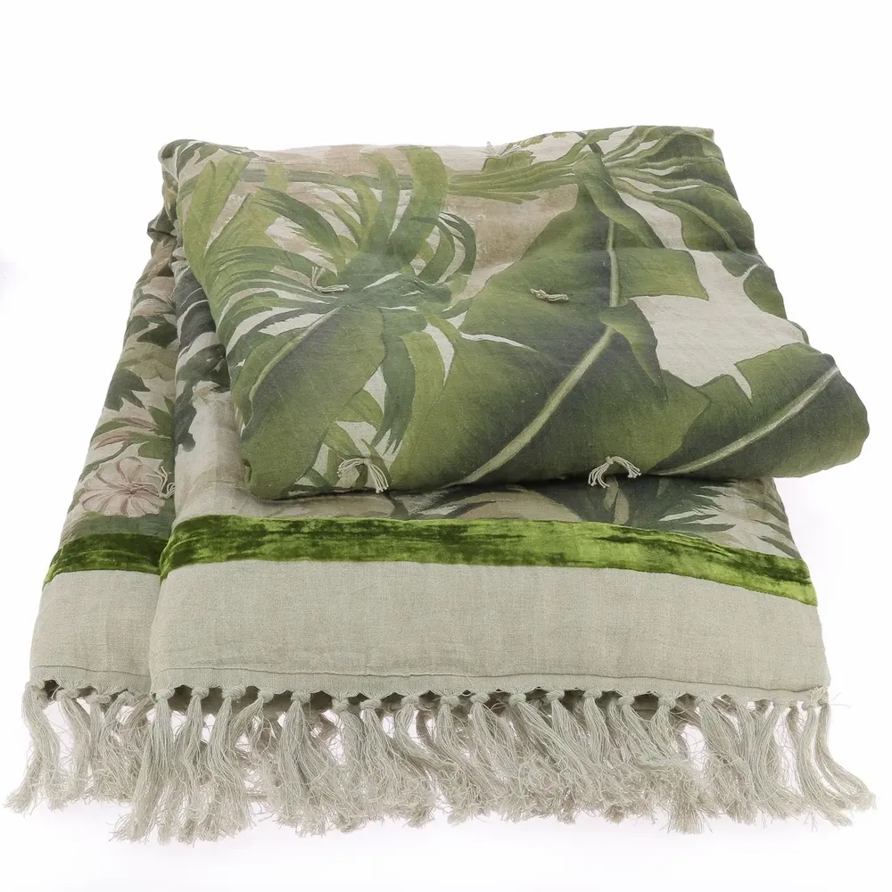 Linge de lit - COCHIN Plaid en lin imprimé Ananbô 140x250 cm AVOCAT - EN FIL D'INDIENNE...