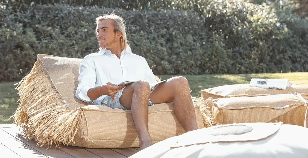 Poufs - Bain de soleil effet raphia avec franges - MX HOME