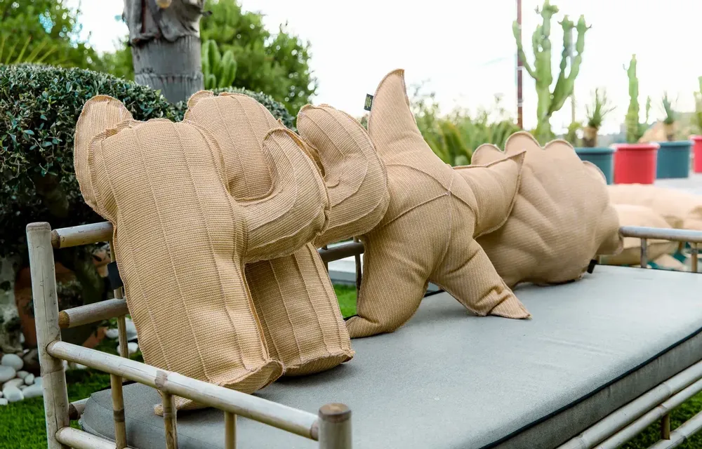 Fabric cushions - Raffia effect shell outdoor cushion - MX HOME