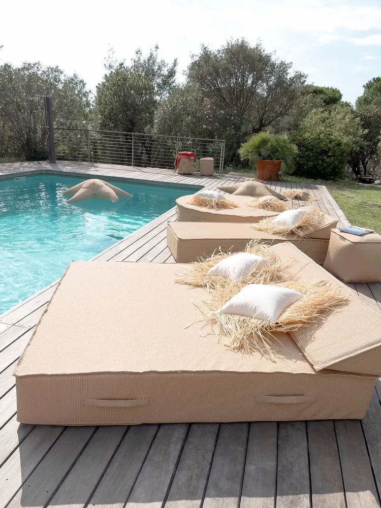 Deck chairs - 2 seater sun lounger bed with raffia effect - MX HOME